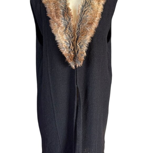 Nine West XL black wool with faux fir trim sleeveless midi length wool coat - Picture 6 of 12